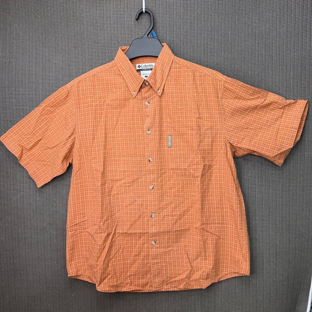 Columbia Mens Size L Orange Plaid Short Sleeve Button-Up Shirt